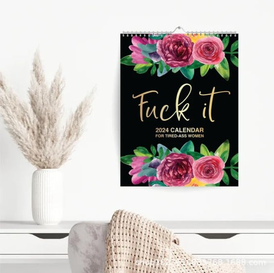 2024 Exhausted Women's Wall Calendar, Humorous Monthly Planner with Floral Memos, Perfect for Home Office, Great as a Halloween or Christmas Gift.