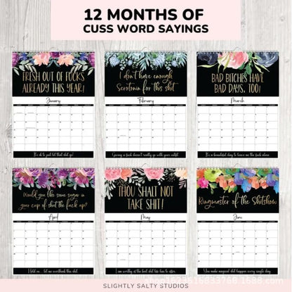 2024 Exhausted Women's Wall Calendar, Humorous Monthly Planner with Floral Memos, Perfect for Home Office, Great as a Halloween or Christmas Gift.