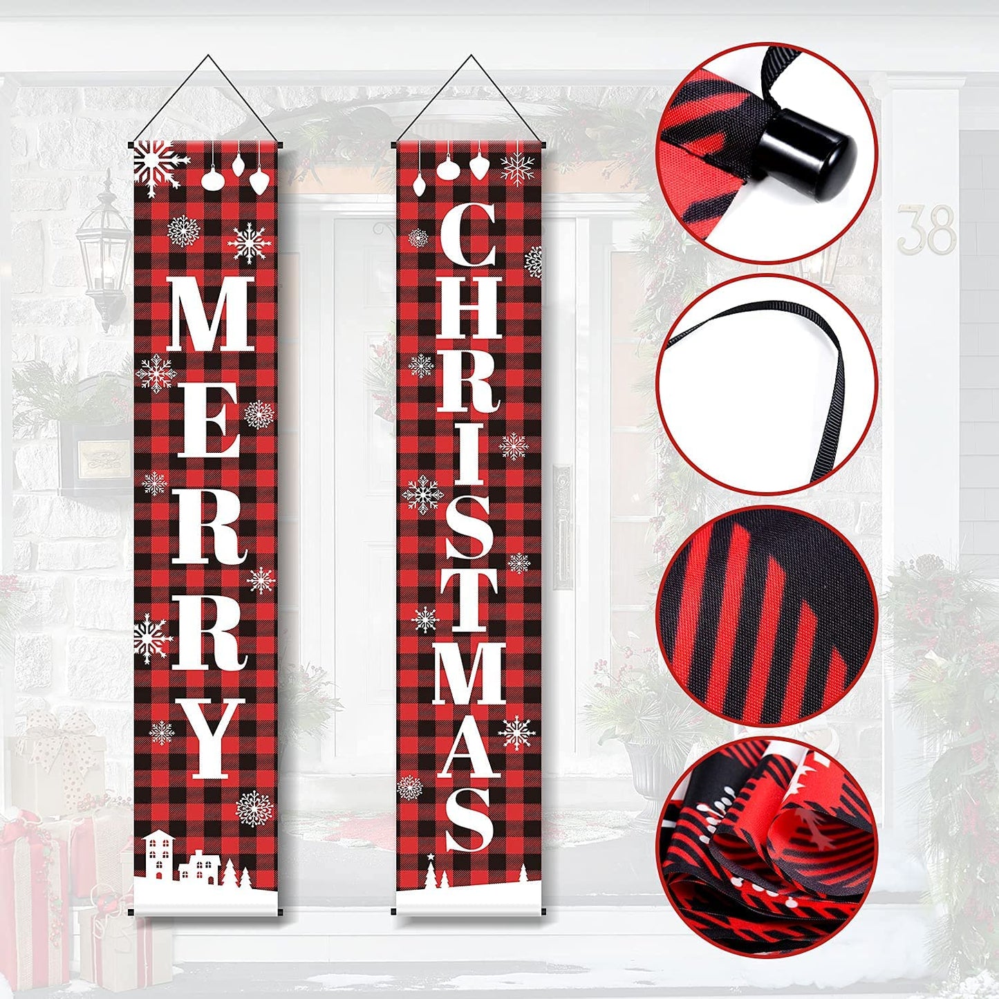 (2 sets 10%off) 2* Black and red checkered (Merry Christmas) porch decoration Set